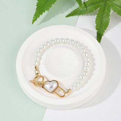 Heart 304 Stainless Steel Beaded Bracelets BJEW-L610-21G-01-1
