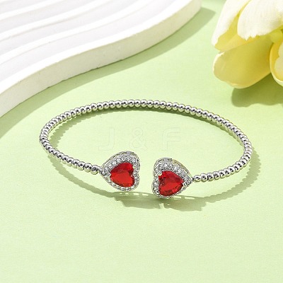 Heart Brass Micro Pave Cubic Zirconia Cuff Bangles & Rings Sets for Women SJEW-R002-05P-05-1