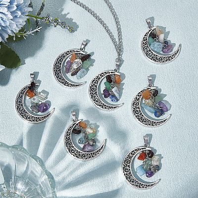 10Pcs Chakra Theme Natural Mixed Stone Pendants FIND-CA0006-23-1