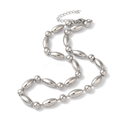 Non-Tarnish 304 Stainless Steel Rice Beads Necklace for Women NJEW-B107-02P-1