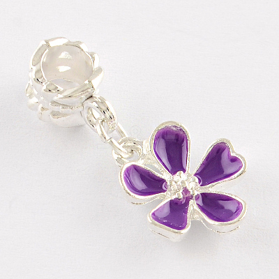 Silver Color Plated Flower Metal Alloy Enamel European Dangle Charms X-ENAM-Q421-28-1