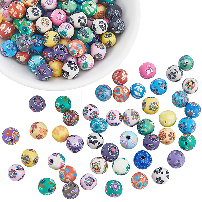 120Pcs Handmade Flower Pattern Polymer Clay Beads CLAY-PA0001-24B-1