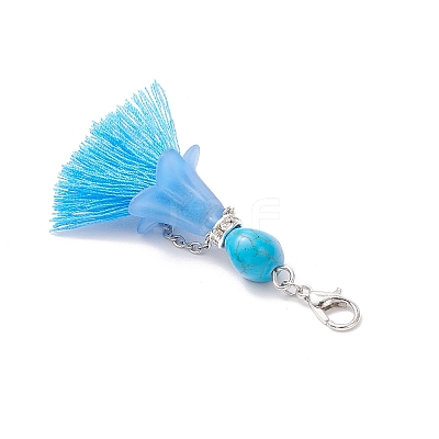 6Pcs 6 Colors Halloween Dyed Synthetic Turquoise Skull & Acrylic Flower Polycotton Tassel Pendant Decorations HJEW-JM03900-1