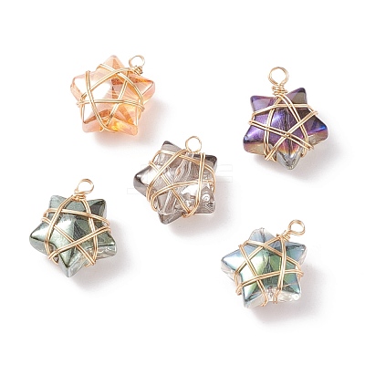 Wire Wrapped Electroplate Glass Charms PALLOY-JF01649-01-1