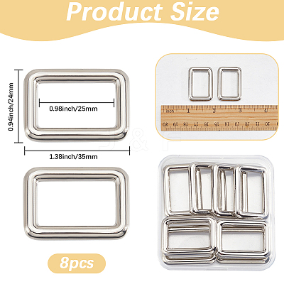 8Pcs Zinc Alloy Rectangle Buckle Ring PURS-SP0001-05P-1