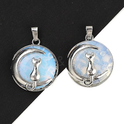 Opalite Flat Round Pendants X-FIND-A043-11P-1