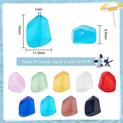 90Pcs 9 Colors Transparent Frosted Glass Beads FGLA-PH0001-07-1