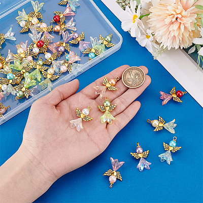 48Pcs 8 Color Alloy & Acrylic Pendants PALLOY-PH01791-1