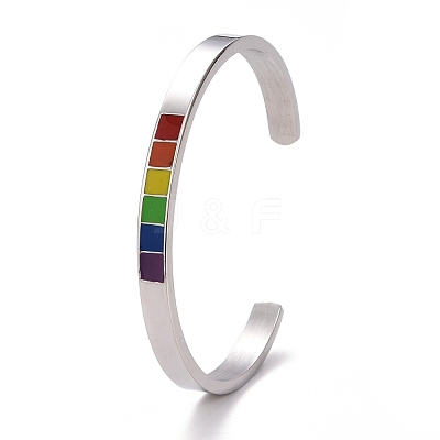 Rainbow Pride Cuff Bangle BJEW-F419-154P-1