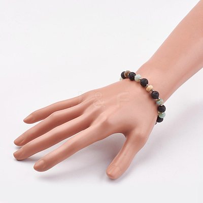 Natural Flower Amazonite & Lava Rock Stretch Bracelets X-BJEW-JB03071-05-1