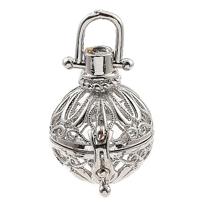 Rack Plating Brass Bead Cage Pendants KK-D025-01A-P-1