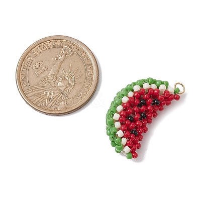 Handmade Glass Seed Beaded Watermelon Pendants PALLOY-MZ00395-1