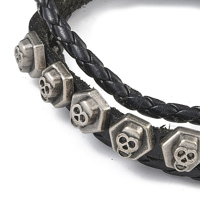 PU Leather & Waxed Cords Triple Layer Multi-strand Bracelets BJEW-G709-07-1