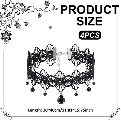4Pcs Gothic Style Resin Flower Tassel Lace Choker Necklaces NJEW-UN0001-60-1
