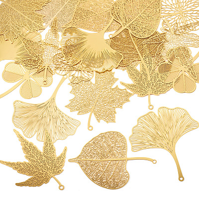 20Pcs 10 Styles Brass Filigree Big Pendants KKC-TA0001-03-1