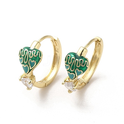 Golden Brass Heart Hoop Earrings EJEW-L268-024G-02-1