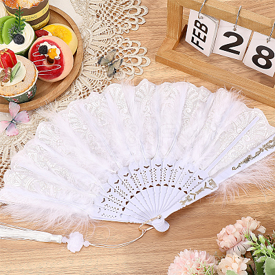 Plastic & Feather Fan Staves Design AJEW-WH20064-47B-1