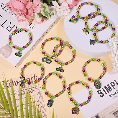 10Pcs Carnival Acrylic & Glass Pearl Bead Bracelets BJEW-CA00004-1