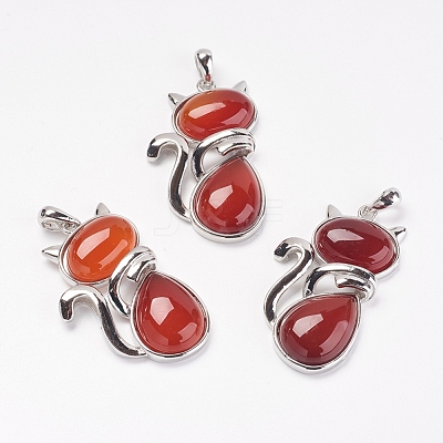 Natural Carnelian/Red Agate Kitten Pendants G-G713-B01-1