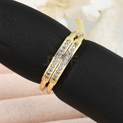 Brass Micro Pave Cubic Zirconia Open Cuff Rings for Women LS-RJEW-R011-01G-02-1