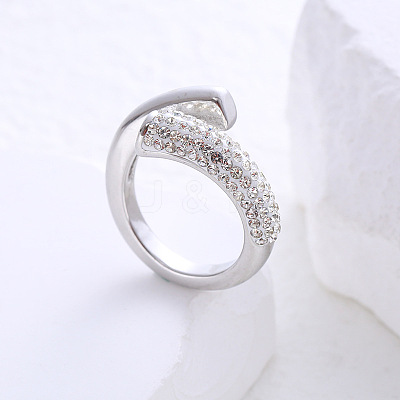 304 Stainless Steel Micro Pave Cubic Zirconia Cuff Open Rings for Women MB7745-3-1