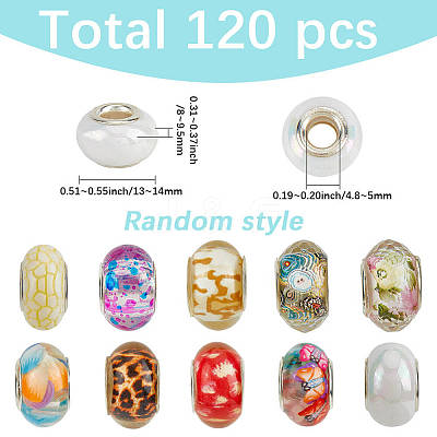 120Pcs 6 Styles Christmas Theme Resin European Rondelle Beads RPDL-SP0001-04-1