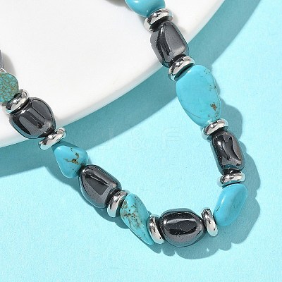 Natural Turquoise & Non-magnetic Synthetic Hematite Beaded Braided Bead Bracelets for Men Women BJEW-Z148-08P-02-1