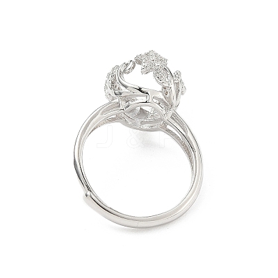 Rhodium Plated 925 Sterling Silver Micro Pave Clear Cubic Zirconia Adjustable Ring Components STER-NH0017-02P-1