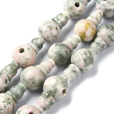 Natural Green Line Jasper 3-Hole Guru Bead Strands G-K149-41-1