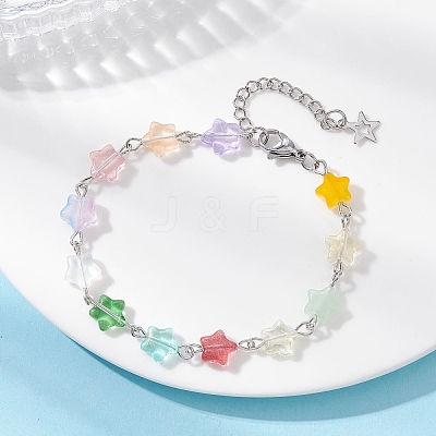 Spray Painted Glass Star Beads Link Chain Bracelets for Women BJEW-JB12730-1