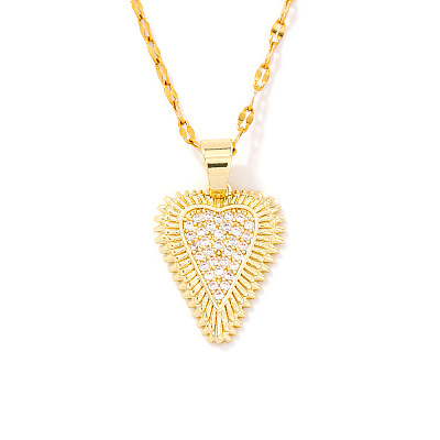 Vintage Brass Micro Pave Clear Cubic Zirconia Heart Pendant Necklaces for Women TJ4631-1-1