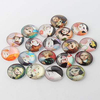 Girl Printed Glass Cabochons GGLA-A002-12mm-PP-1