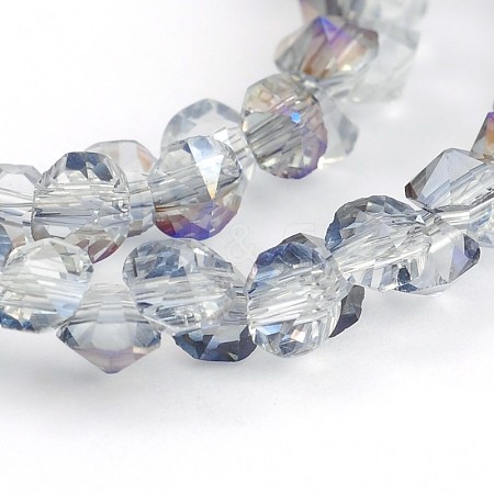 Half Rainbow Plated Faceted Diamond Glass Beads Strands EGLA-J059-HR02-1
