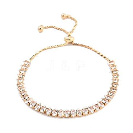 Brass Pave Clear Cubic Zirconia Horse Eye Box Chain Slider Bracelets BJEW-B094-06B-G-1