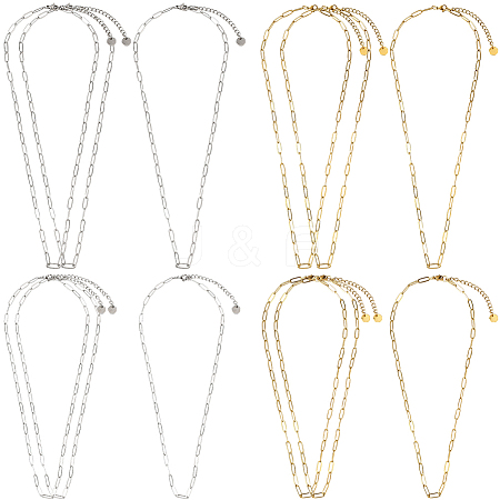 12Pcs 4 Styles 304 Stainless Steel Paperclip Chain Necklaces NJEW-SC0001-56-1