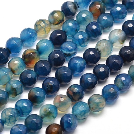 Dyed Natural Agate Faceted Round Beads Strands X-G-E267-21-1