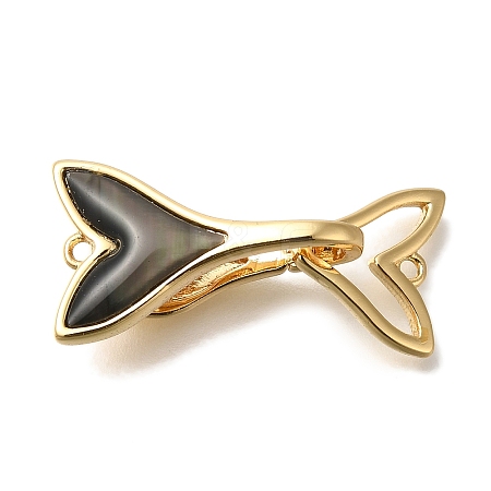 Brass Black Lip Shell Fold Over Clasps KK-K389-134G-1