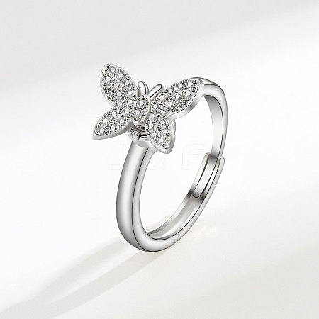 Adjustable Brass Pave Cubic Zirconia Enamel Rotating Finger Rings for Women FS-WGAC909-01-1