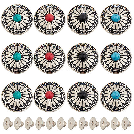 Gorgecraft 12Pcs 4 Colors 1-Hole Alloy & Turquoise Buttons FIND-GF0003-46-1