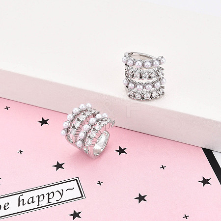 Brass Micro Pave Clear Cubic Zirconia and ABS Imitation Pearl Cuff Earrings KK-T074-39P-1