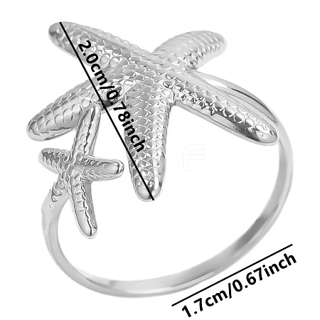 Non-Tarnish 304 Stainless Steel Starfish Open Cuff Ring ZZ4725-1-1