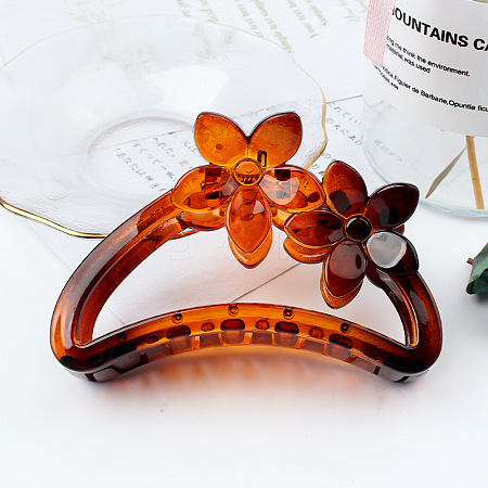 Amber Color Hollow Hair Clip with Matte Half Round Arc Flower. ST6189166-1