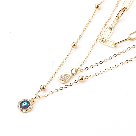 Brass Micro Pave Clear Cubic Zirconia Pendant Necklaces & Paperclip Chain Necklaces Set NJEW-JN03354-01-1