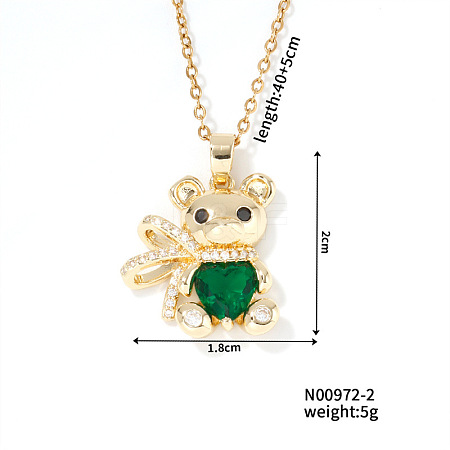 Cute Bear Pendant Necklaces Sparkling Emerald Rhinestone Brass Cable Chain Necklaces for Women SZ3848-2-1