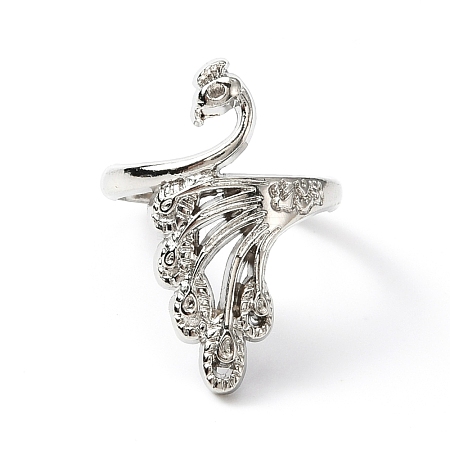 Zinc Alloy Peacock Open Cuff Ring RJEW-WH0003-04A-1