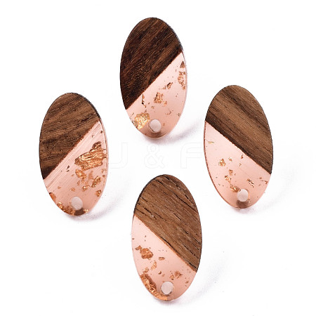 Transparent Resin & Walnut Wood Stud Earring Findings MAK-N032-005A-F04-1