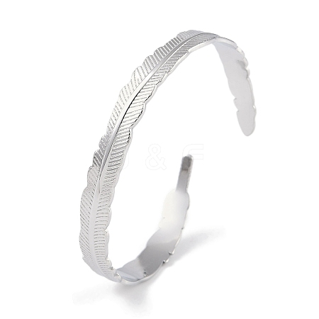 Non-Tarnish 304 Stainless Steel Leaf Open Cuff Bangles for Women BJEW-C071-15P-1