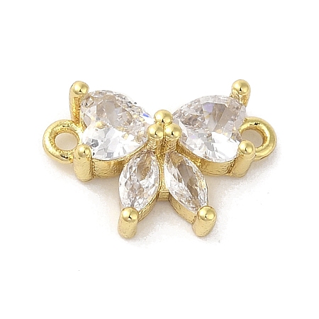 Rack Plating Brass Pave Clear Cubic Zirconia Bowknot Connector Charms KK-C052-45G-1