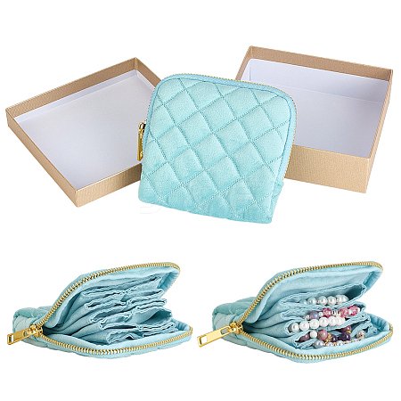Rhombus Textured Velvet Jewelry Storage Zipper Pouches for Earrings Rings Bracelets Necklaces ABAG-WH0085-012A-1