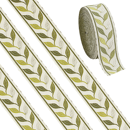 11.5~12.5M Ethnic Style Polyester Jacquard Leaf Ribbon OCOR-OC0001-43-1